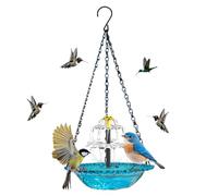 CLBDRESS Hummingbird Water Fountain with Solar Pump, Glass Bowl Cascade Hanging Bird Bath & Feeder Station for Outdoor Garden Backyard Patio Lawn