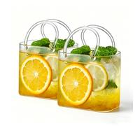 CLBDRESS Purse Drinking Glass with Straw, Unique Handbag Wine Glasses, Cute Glass Purse for Drinks, Decorative Fish Bowl Vase for Fruit Juice, Tea, Flowers