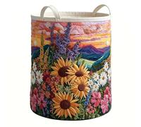 CLBDRESS Quilted Laundry Basket with Handles, Boho Floral Collapsible Storage Hamper, Soft Fabric Foldable Organizer for Bathroom, Laundry Room, Clothes & Toys