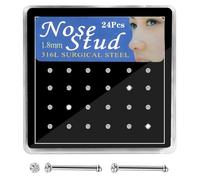 clbxzwc 60Pcs Women's Hypoallergenic Nose Staples, Men's 316L Stainless Steel I-Type Nostril Jewelry L-Shaped Nose Staples, 15G-22G 1.5mm 1.8mm 2mm 2.5mm 3mm, 1.5-3mm, Stainless Steel, cubic zirconia