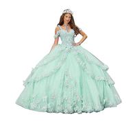 CLcaojun Ball Gown Embroidered Quinceanera Dresses Tiered Sweet 16 Prom Party Princess Dress Mint Green