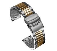 CLCLGOKKOH Stainless Steel Watch Band Metal Replacement Strap Adjustable Length For Men Women(Silver-gold,22mm)