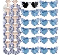 Clcnsusilk Satin Bridesmaid Proposal Gifts Scrunchies Bachelorette HairTies Set of 12 sunglasses Bridal Shower No Damage Hair ties ideas Gift for Wedding Party Favors (12pcs White&Dusty Blue)