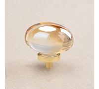 CLCTK 16 Pack Gold Champagne Crystal Cabinet Knobs, Oval Glass Knobs for Dresser Drawers, Brass Furniture Hardware Pulls