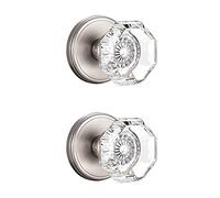 CLCTK 2 Pack Crystal Dummy Door Knobs, Non-Turning Single Side Dummy Door Knob, Brushed Nickel