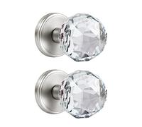 CLCTK 2 Pack Crystal Glass Dummy Door Knobs, Clear Diamond Single Side Dummy Door Knob Set, 2.36x2.36inch, Satin Nickel