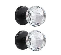 CLCTK 2 Pack Crystal Glass Dummy Door Knobs, Inactive Round Half-Dummy Door Knob Set, Single Side, Matte Black