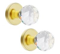 CLCTK 2 Pack Crystal Glass Dummy Door Knobs, Inactive Round Half-Dummy Door Knob Set, Single Side, Polished Brass