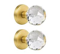 CLCTK 2 Pack Crystal Glass Dummy Door Knobs, Inactive Round Half-Dummy Door Knob Set, Single Side, Satin Brass
