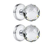 CLCTK 2 Pack Crystal Glass Dummy Door Knobs, Round Half-Dummy Door Knob for Hall Closet, Polished Chrome