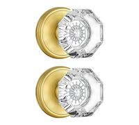 CLCTK 2 Pack Gold Dummy Door Knobs Interior, Non Turning Crystal Glass Dummy Door Knobs for Hall Closet Bifold, Satin Brass Finish