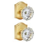 CLCTK 2 Pack Light Gold Crystal Glass Dummy Door Knobs, Non-Turning No Lock Single Side Dummy Door Knob for Interior Doors, Satin Brass