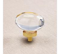 CLCTK 4 Pack Glass Cabinet Knobs and Pulls, Oval Crystal Knobs for Dresser Drawers, Satin Brass/Gold Kitchen Cabinet Knobs Egg Shape