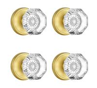 CLCTK 4 Pack Gold Dummy Door Knobs for Interior Doors, Non Turning Crystal Glass Dummy Door Knobs for Hall Closet Bifold, Satin Brass Finish