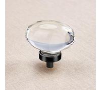CLCTK 8 Pack Matte Black Crystal Glass & Zinc Aluminum Alloy Oval Knobs for Cabinet, Dresser & Drawer