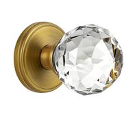 CLCTK Antique Brass Crystal Door Knobs Interior, Vintage Passage Glass Round Door Knobs Door Handles for Hall Closet