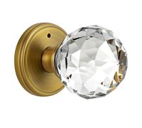 CLCTK Antique Brass Glass Door Knobs Interior with Lock, Vintage Crystal Privacy Round Door Knobs Door Handles for Bedroom Bathroom