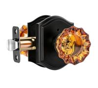 CLCTK Brown Glass Crystal Privacy Matte Black Door Knobs Interior with Lock