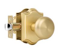 CLCTK Brushed Gold Door Knobs Interior, Vintage Satin Brass Passage Door Knobs Door Handles Round for Hall Closet, Zinc Alloy, 1 Pack