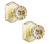 CLCTK Champagne Crystal Glass Dummy Door Knob, Bifold Closet Gold Satin Brass Door Knobs Dummy Door Handles Non-Turning Single Side, 2 Pack