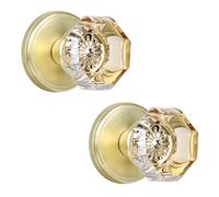 CLCTK Champagne Crystal Glass Dummy Door Knob, Bifold Closet Gold Satin Brass Door Knobs Round Dummy Door Handles Non-Turning Single Side, 2 Pack