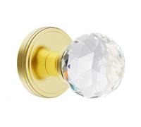 CLCTK Crystal Glass Door Knobs Interior, Passage Round Gold Door Knobs for Hall and Closet, Polished Brass