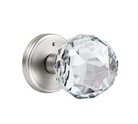 CLCTK Crystal Glass Door Knobs Interior, Premium Bathroom Bedroom Door Knobs with Lock, Satin Nickel Finish