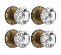CLCTK Dummy Glass Crystal Door Knobs, Vintage Antique Brass Dummy Door Handles for Bifold Hall Closet Octagon Non-Turning Single Side, 4 Pack