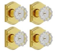 CLCTK Dummy Gold Glass Crystal Door Knobs, Polished Brass Single Side Dummy Door Handles for Bifold Hall Closet, 4 Pack