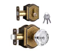 CLCTK Glass Crystal Passage Door Knob and Single Cylinder Deadbolt Combo Set, Antique Brass Finish