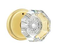CLCTK Glass Door Knobs Interior with Lock, Privacy Octagon Crystal Door Knobs for Bed/Bathroom, Polished Brass, BMB-002