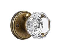 CLCTK Glass Door Knobs Interior with Lock, Vintage Crystal Privacy Antique Brass Octagon Door Knobs for Bedroom Bathroom, 1 Pack