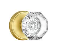 CLCTK Octagon Crystal Glass Door Knobs Gold Door Knob, Passage Function Interior Door Knobs for Hall Closet, Satin Brass Finish