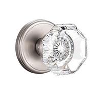 CLCTK Passage Glass Door Knobs Interior, Octagon Crystal Door Knobs for Hall and Closet, Satin Nickel, BMN-003