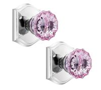 CLCTK Pink Crystal Glass Dummy Door Knob, Polished Chrome Closet Bifold Dummy Door Handles Non-Turning Single Side, 2 Pack