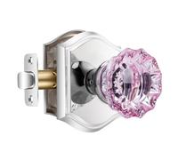 CLCTK Pink Glass Door Knobs Interior, Polished Chrome Crystal Passage Vintage Door Knobs for for Hall Closet
