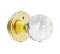 CLCTK Polished Brass Crystal Glass Door Knobs Interior with Lock, Gold Door Knob Privacy Bathroom Bedroom Door Knobs