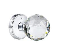 CLCTK Polished Chrome Privacy Door Knob for Bedroom Bathroom, Interior Crystal Door Knob with Lock, Faceted Crystal Door Knob Keyless, DPQBS-002