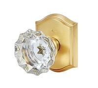 CLCTK Premium Glass Door Knobs, Bathroom Bedroom Door Knobs with Lock, Privacy Gold Door Knob Interior, Satin Brass