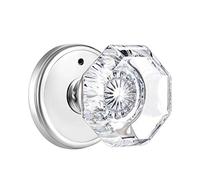 CLCTK Privacy Crystal Glass Door Knobs Interior with Lock, Modern Octagon Door Knobs for Bedroom/Bathroom, Polished Chrome Finish