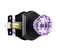 CLCTK Purple Glass Door Knobs Interior, Matte Black Crystal Passage Door Knobs for for Hall Closet