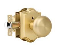 CLCTK Satin Brass Door Knobs Interior with Lock, Vintage Brushed Gold Privacy Round Door Knobs Door Handles for Bedroom Bathroom, Zinc Alloy, 1 Pack