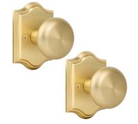CLCTK Satin Brass Dummy Door Knob, Brushed Gold Door Knob Bifold Closet Round Dummy Door Handles Non-Turning Single Side, Zinc Alloy, 2 Pack