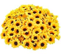 Cldaisy 100Pcs Yellow Artificial Flower Heads Mini Fake Sunflower Decorative Fabric Flowers Craft Floral Embellishments for Wreaths Wedding Artificial Flowers