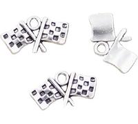 Cldaisy 20Pcs Silver Charm Racing Flag Antique Charms Pendants for Making Bracelet Necklace Jewelry Findings Jewelry Making Accessory Charms Beading Making (13x22mm)