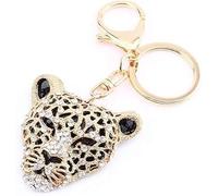Cldaisy Gold Leopard Bag Pendant, Leopard Charm, Rhinestone Keychain Cute Cheetah Head Purse Key Ring Chain Adornment for Wallets Handbags Keyrings, Keychains Charms (5.1×5cm)