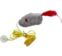Cldaisy Grey and Red Interactive Cat Toy, Hanging Self-Play Little Mouse Shaped Toys Cat Toy, Built-in Sound, Relieve Boredom, Hanging Squeak Mouse Stretchy Feather Plush Pet Supplies