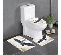 CLDBMD 3-Piece Anti Slip Floor Mat Set Flying Birds Crane Heron Printing Bathroom Rugs for Ultimate Comfort, Master Bathrooms