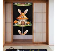 CLDBMD Beautiful rabbit ears mushroom house Prints Curtain two Pieces Spliced 34x56in Fabric curtains, room dividers Fabric, Smooth & Not Easily Wrinkled
