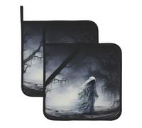 CLDBMD Ghost by the dead tree Prints Square Insulated Pot Mat 2-piece Set for Heat Insulation During Lid Removal, Microwave, Oven, and Outdoor Grilling Use